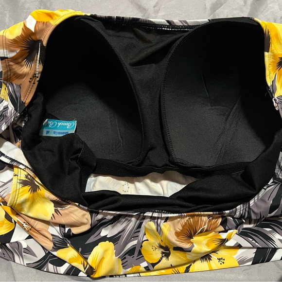 Swimsuits for All Beach Belle Floral Tankini Top Plus Size 24 Yellow Black White - Picture 10 of 12